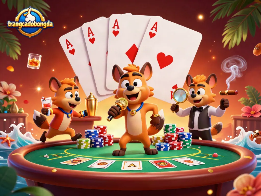 Engage in thrilling bets at trangcadobongda with animated hyenas in a vibrant casino club setting.