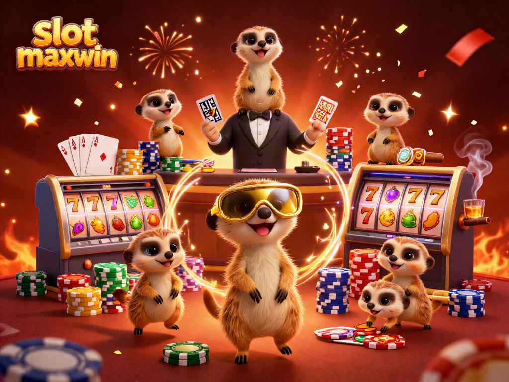 Celebrate big wins with slot maxwin in this exciting 3D casino scene featuring lively meerkats.