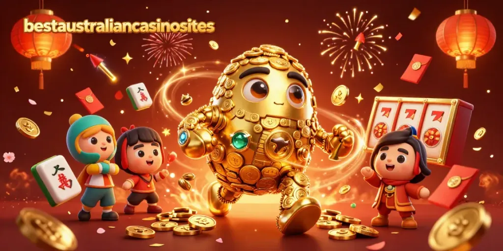 Experience vibrant thrills with the golden golem at bestaustraliancasinosites enveloped in a dynamic casino scene.