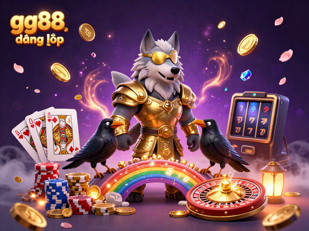 Experience thrilling gaming with gg88 đăng nhập surrounded by Odin and his ravens in a vibrant casino scene.