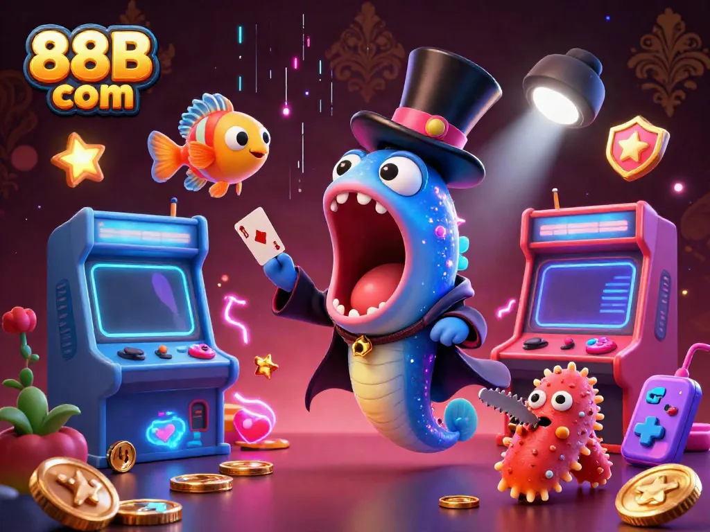 Experience an enchanting scene with 88B com where a deep-sea eel performs magic tricks in a casino world.