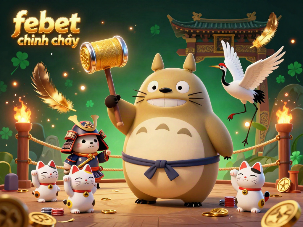 Experience thrilling casino action with febet chính chủ's vibrant 3D cartoon scene featuring lucky characters and dynamic elements.