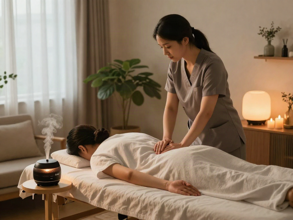 관악구출장마사지 session in a serene living room with calming atmosphere.