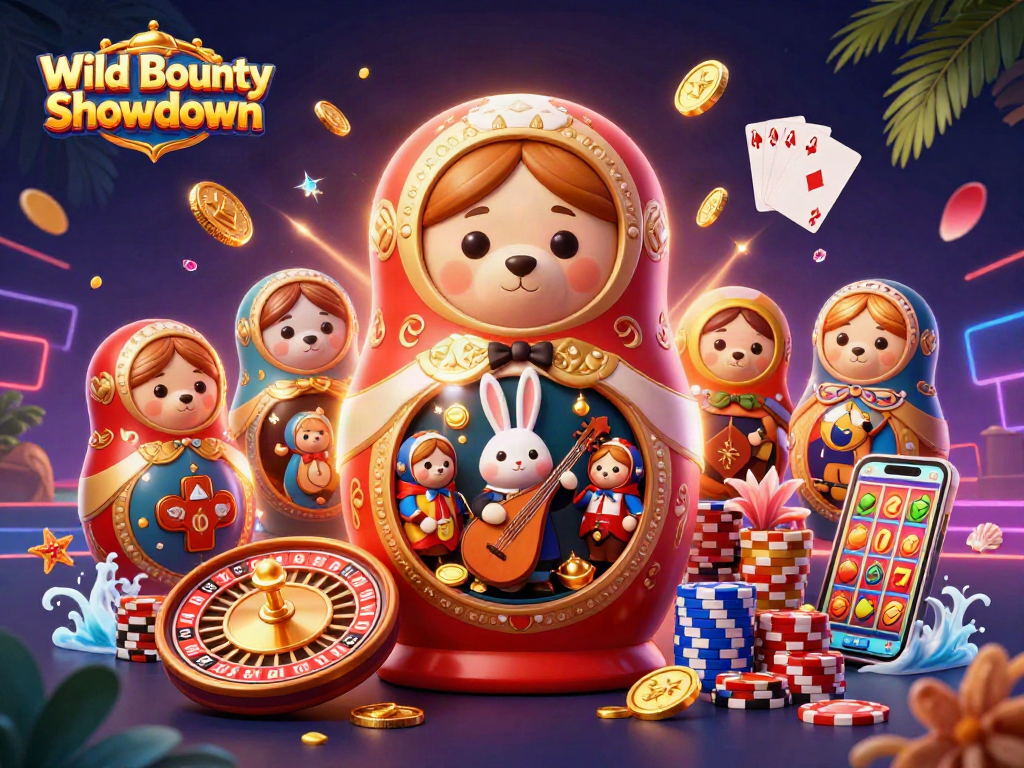 Win big with Wild Bounty Showdown slot featuring vibrant characters, coins, and casino elements.