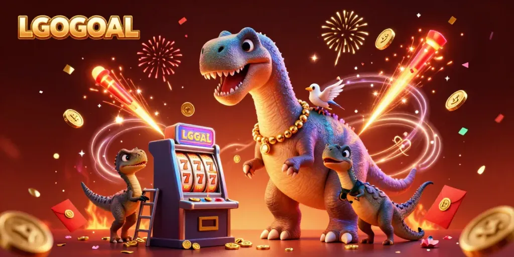 Join the fun with LGOGOAL as a giant brontosaurus plays slots with a clever raptor!