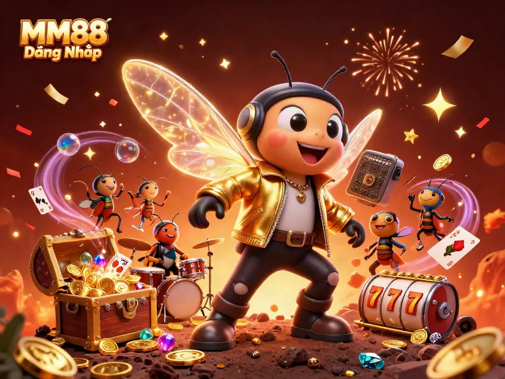 Experience the excitement of MM88 Đăng Nhập with vibrant gaming elements and energetic characters.