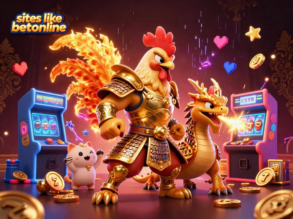Engage with exciting games like sites like betonline in this vibrant digital casino illustration.