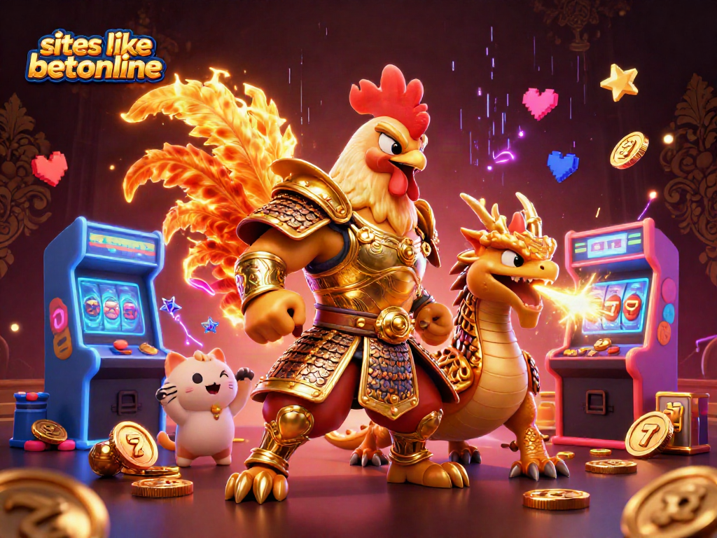 Engage with exciting games like sites like betonline in this vibrant digital casino illustration.