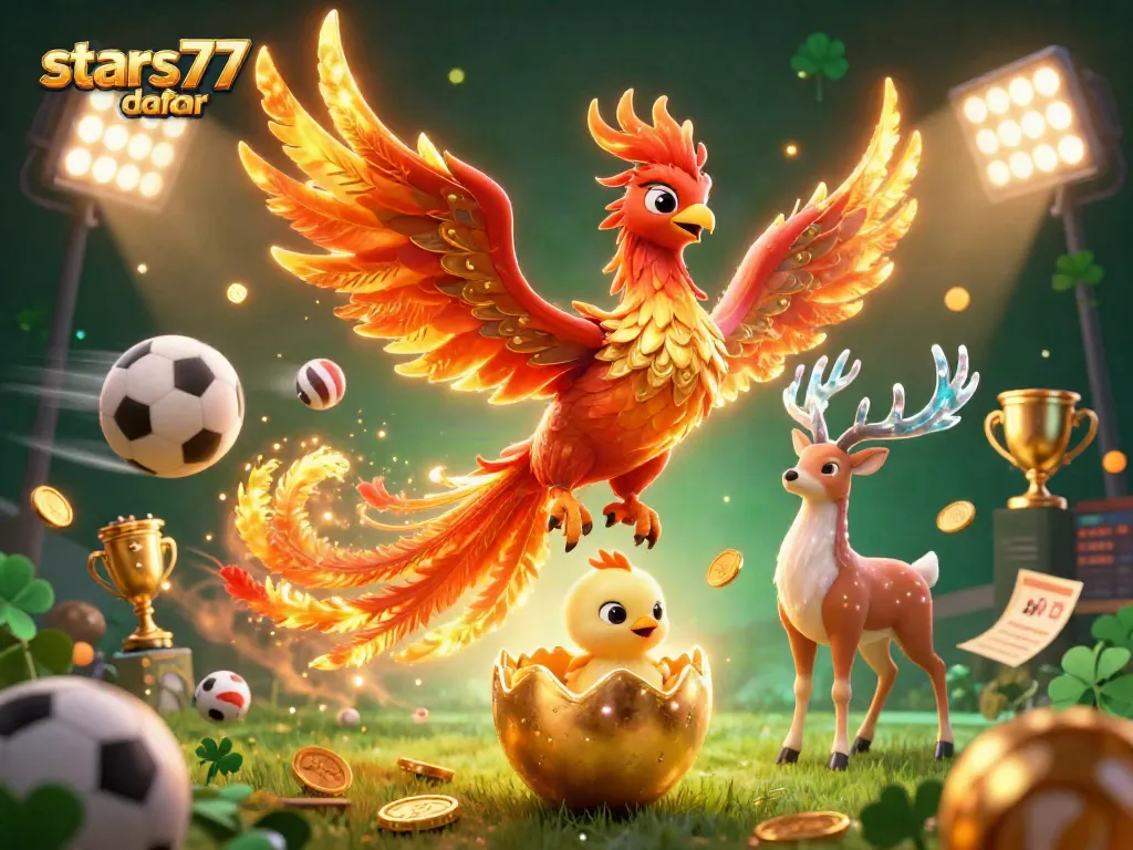 Gambaran menarik tentang stars77 daftar dengan elemen kasino dan piala emas yang bersinar.
