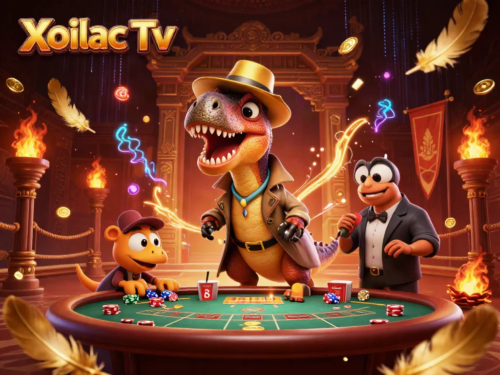 Xoilac Tv delivers thrilling moments at a dynamic blackjack table featuring cartoon velociraptors.