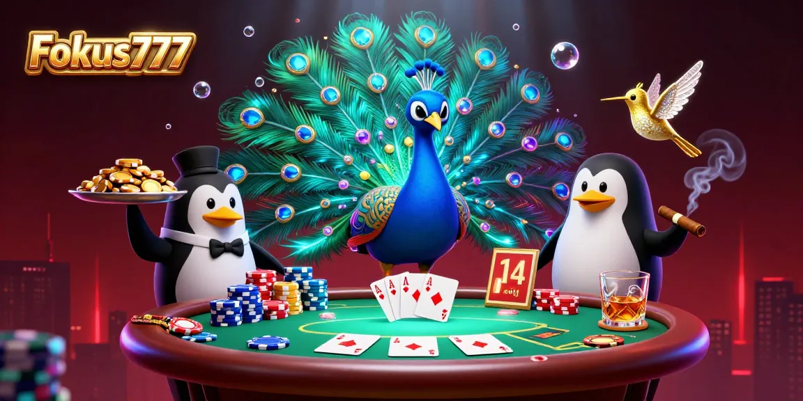 Experience the vibrant energy of Fokus777 with this captivating illustration showcasing poker elements and dynamic characters.